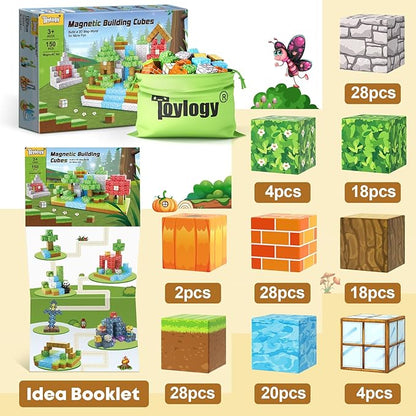150PCS Magnetic Blocks-Build Mine Magnet World Pumpkin Edition Kids Building Outdoor Toys for 3 4 5 6 7 Years Old Boys Girls, Magnetic STEM Toddler Construction Toys for Halloween Birthday Gifts