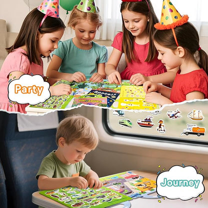 6 Pack Reusable Sticker Books for Kids, Waterproof Puffy Stickers - Toddler Travel Essential Quiet Time Activities Toys - Animal, Marine, Dinosaur, Traffic, Space and Organ (2-6 Age)