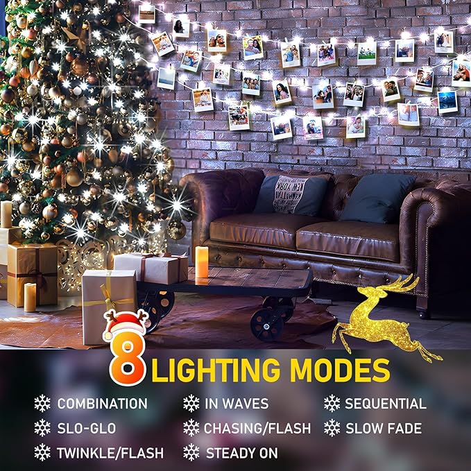 KNONEW Christmas String Lights Indoor Plug in,60FT 180LED Outdoor Waterproof Fairy Lights,8 Lighting Modes,Timer Memory Function for Bedroom Patio Balcony Party (Cool White)