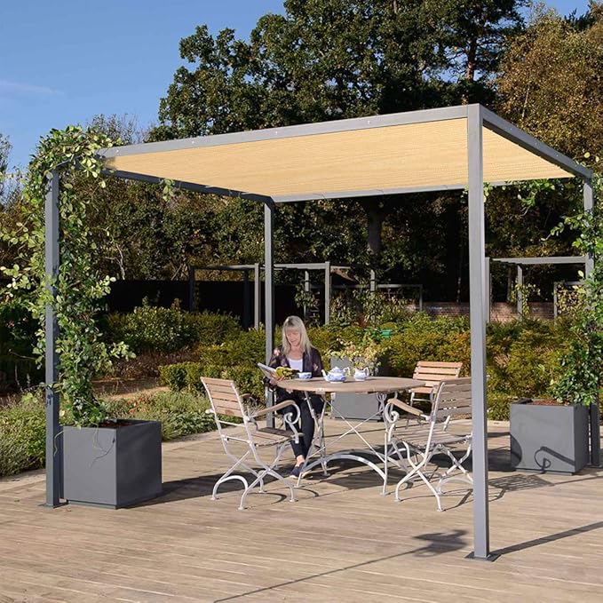 Eden's Decor Straight Flat-Edged Sun Shade Sail Rectangular 16' x 17' Beige UV-Blocking Outdoor Canopy Fabric Cloth Awning for Pergola Patio Garden Backyard Custom Size