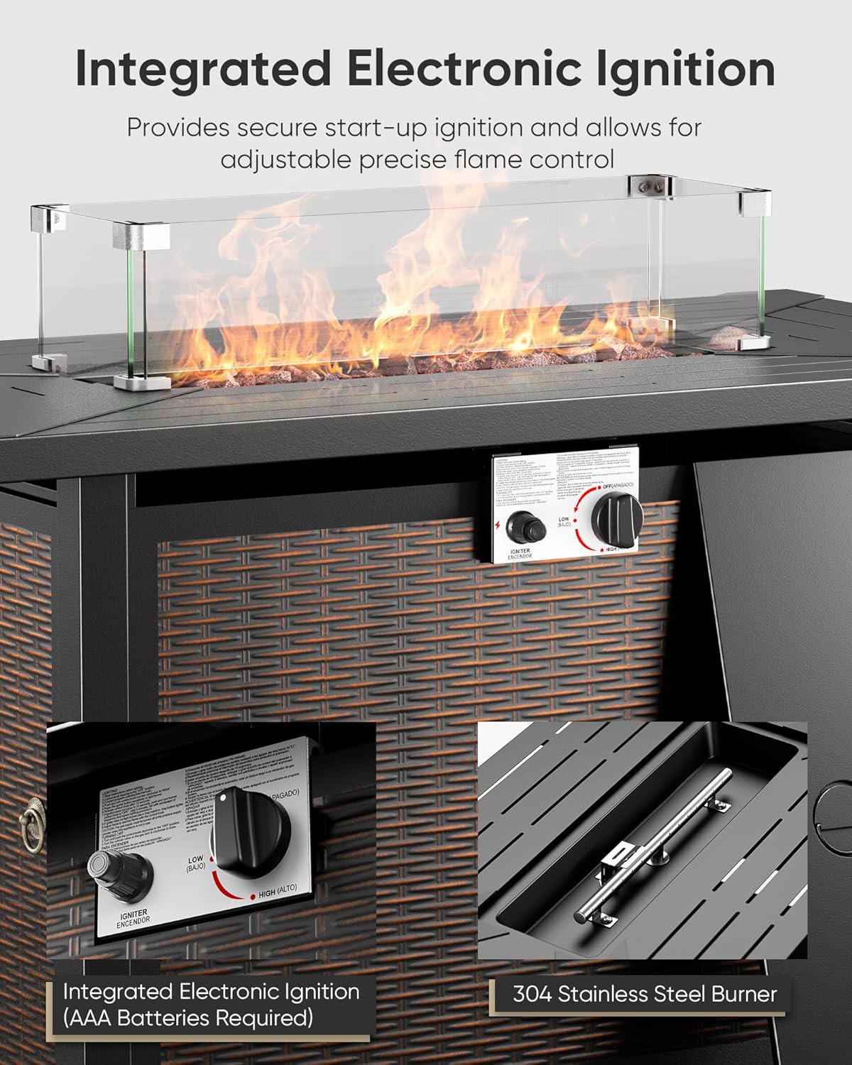 HUMMUH 7-Piece Patio Furniture Set with Fire Pit,Wicker Patio Sofa Set Outdoor Swivel Rocking Chairs with Ottomans for Backyard,Poolside,Deck