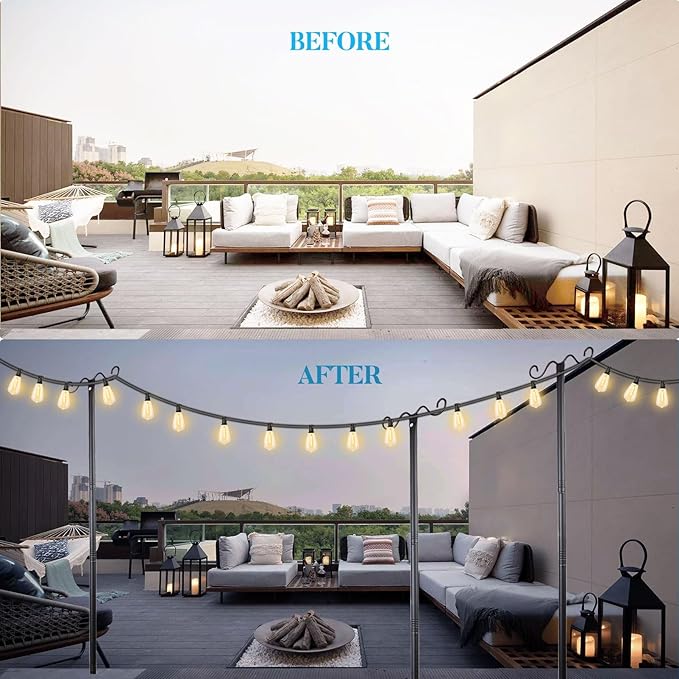Outdoor String Light Poles, 9FT Metal Patio Light Poles Post for Outside with Fork for Outside Hanging Backyard Garden, Deck Lighting Stand for Parties, Wedding, Halloween Party Decor -2Pack