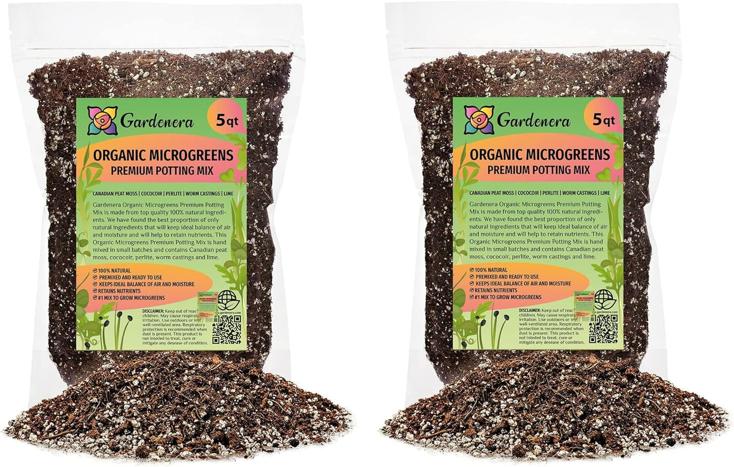 Premium Organic Microgreens Potting Mix by Gardenera - 10 Quart - The Ultimate Recipe for Nutrient-Dense Greens - (2 Bags of 5QT)