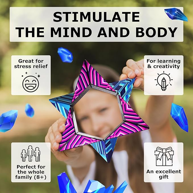 SHASHIBO Shape Shifting Box - Award-Winning Fidget Toy w/ 36 Rare Earth Magnets - Fidget Cube Transforms Into Over 70 Shapes, Sensory Toy Gift for Kids, Teens, and Adults (Blue Crystal)