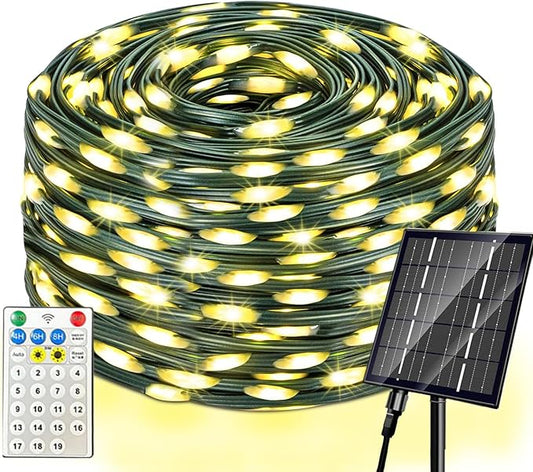 Solar Christmas Lights Outdoor, Upgraded 212FT 640LED Solar Power Christmas Lights with Remote,19 Modes Waterproof Solar String Lights for Outside Garden Home Christmas Decorations (Warm White)