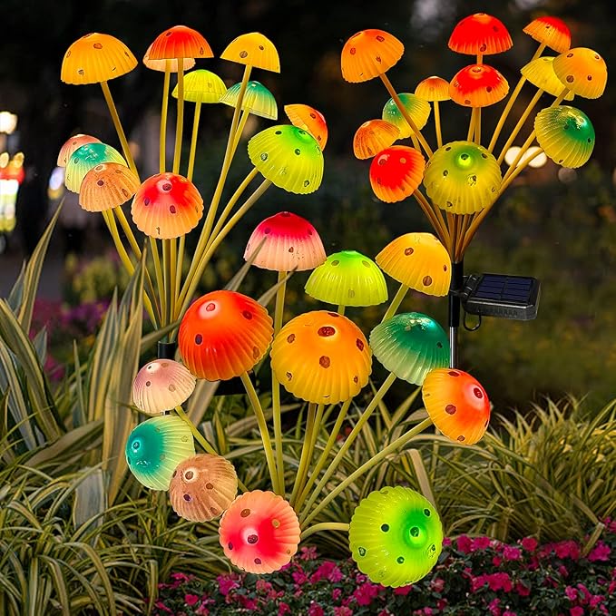 Solar Garden Lights, 2 Pack Solar Mushroom Lights Outdoor, Gifts for Woman Mom Grandmom Mothers Day, Upgraded 24LED Mushroom Flower Light Yard Decor Outside Waterproof for Lawn Front Porch Patio