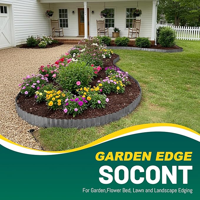 Corrugated Metal Garden Edging, 6"×40Ft Durable Landscape Border for Garden, Lawn, Flower Beds and Paver Edging (Gun Silver)