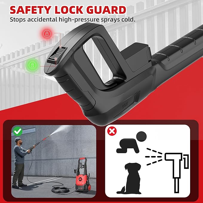 Electric Pressure Washer, 2.5 Max GPM Power Washer with Foam Cannon, Powerwasher with 4 Nozzles, High Pressure Washer for Cars, Driveways, Patios, Decks