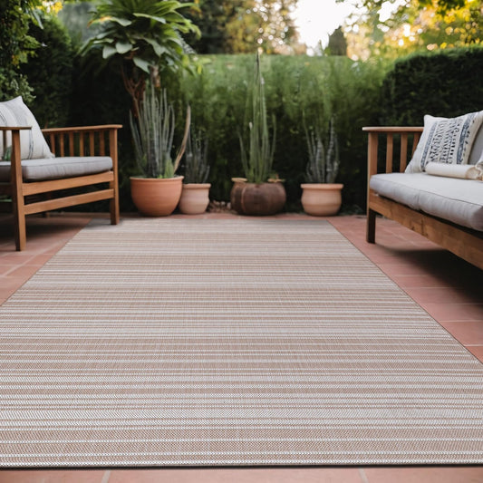 Stripe Outdoor Rug 10x14 Washable Outside Carpet for Indoor Patio Porch Waterproof Easy Cleaning Non Shedding Area Rugs Beige 10 x 14