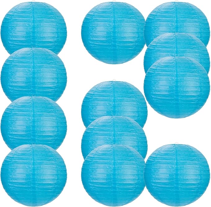 Chinese Style Paper Lanterns, Set of 12, Suitable for Party Decoration (Blue, 12in)