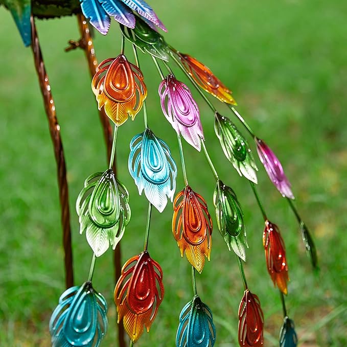 Glitzhome Metal Standing Peacock Garden Statue with Stakes Outdoor Decoration, 32" H