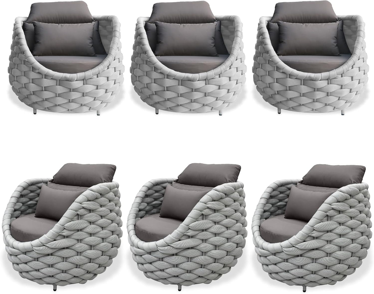 TWT 6 Pieces Patio Sofas All-Weather Rope Balcony Furniture with Dark Grey Cushions & Pillows, Patio Couch Outdoor Patio Furniture Set for Indoor, Balcony, Backyard, Poolside, Grey