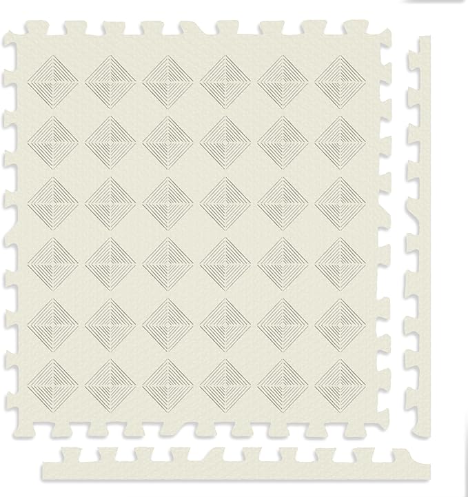 Play Platoon Large Kids Mats for Floors, 9 Tile 72 x 72 inch, Extra-Thick Interlocking Tiles, 24 x 24 in. Puzzle Mat Pieces with Border, Non-Toxic, Neutral Playmat Rug for Toddlers & Children