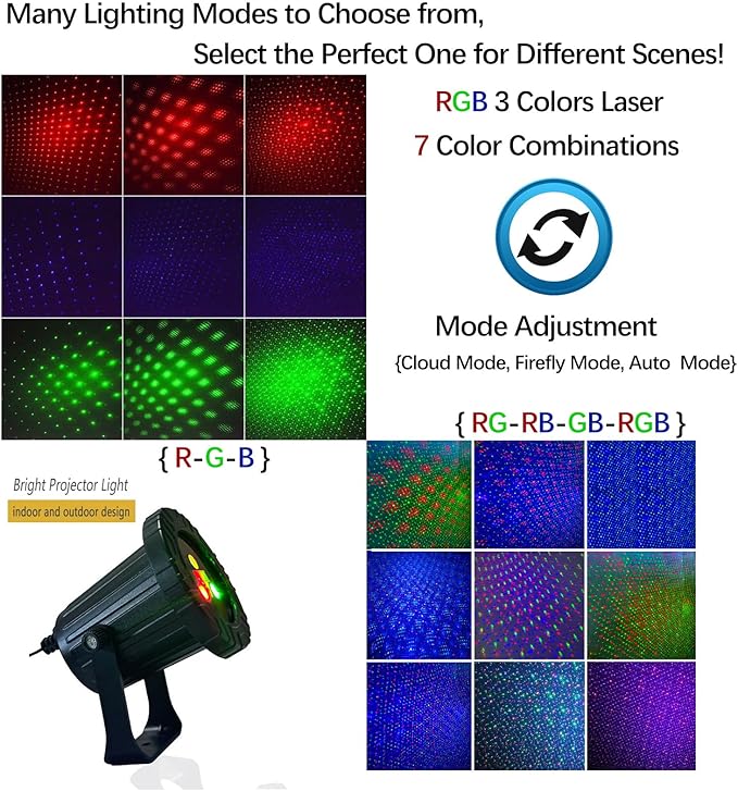 Laser Christmas Lights, Laser Light Projector with Remote Control & Timing, Waterproof Aluminum-Alloy RGB 3-Colors Outdoor Star Shower Laser Lights, Perfect for Holidays Party, Garden Decor Lights