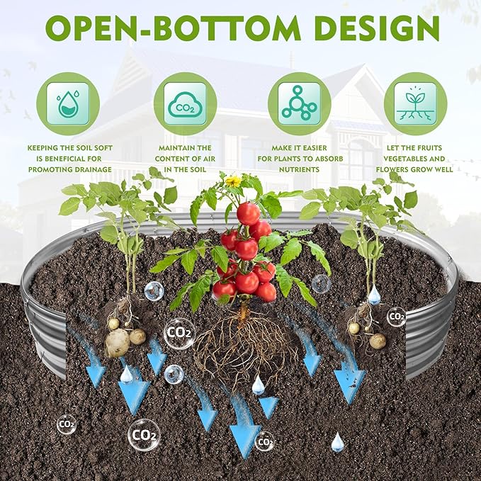 60X32X12 Inches Oval Galvanized Metal Garden Raised Bed/Plant Box for Planting,32 Inches Diameter Iron Fire Pit Ring,Small Animal Fence-3 in 1 Modular Design in Silver (5X2.7X1 FT, Oval)