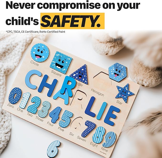 Gift for 1 Year Old Girl Boy, Kid Gift, Personalized Puzzles for Toddlers 1-3, Alphabet Puzzle Wooden Puzzles for Toddlers 1 2 3 4 Year Old, Preschoool Learning Jigsaw Puzzle, Educational Wooden Toys