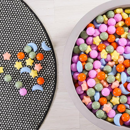 GOGOSO Ball Pit Balls Stars Moon Shapes Plastic Pitballs for Toddler Play Tent Baby Photo Props Kids Pool Water Toys Kiddie Pool Party Decor,Orange Green Blue,100pcs