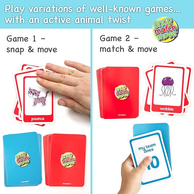 Animal Movement Cards, Exercise Cards for Kids - Play Fun Animal Matching Game - Snap, Memory, Matching & Go Fish. Movement Flash Cards for Home, Recess, & School Physical Education Equipment