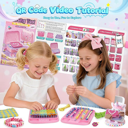 6-in-1 Friendship Bracelet Making Kit,Weaving Loom Kit Toys, 400+ Pcs Craft Kits For Kids,A multi-functional Weaving loom that can be used to make Bracelet, potholder, pendants, bags, hats and scarves