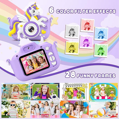Kids Camera Toys Digital Camera for Kids, Christmas Birthday Gifts for Girls Age 3-12, Selfie 1080P HD Video Digital Camera for 3 4 5 6 7 8 9 10 Year Old Girls with 32GB SD Card