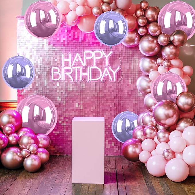 Pink Purple Giant 4D Foil Balloons, 6 Pcs Large Metallic Pink and Purple Round Balloons, 22 Inch Big Round Foil Balloon for Wedding Prom Birthday Party Baby Shower Decorations