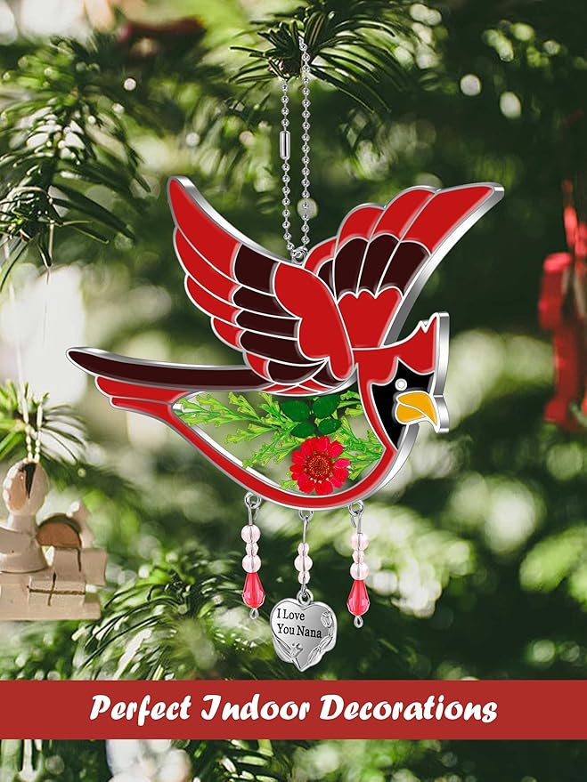 KY&BOSAM Cardinal Suncatcher Nana Gifts I Love You Nana Stained Glass Suncatchers Hanging Ornament for Window Wind Chime Birthday Gifts for Women Nana Grandma Mother`s Day Christmas Tree Gifts