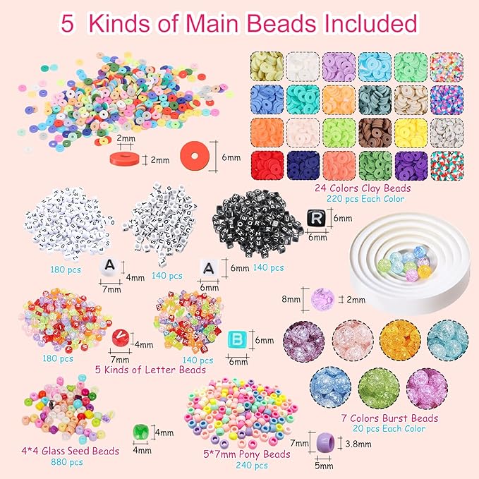 Girls Bracelet Making Kit,Friendship Bracelet Kit Gifts for Teen Girls,Clay Beads&Glass Seed Beads&Pony Beads with Charms,Art and Craft Gifts for Christmas,Toys for Teens