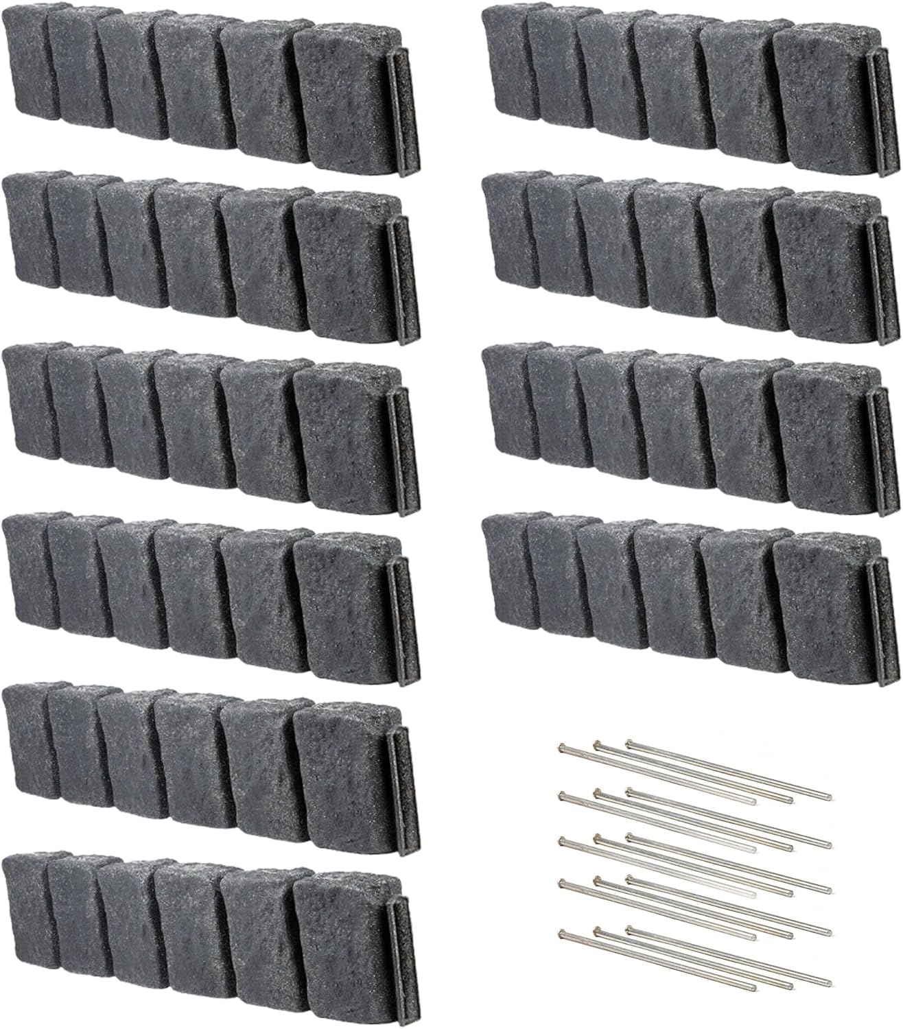 Beuta Landscape Edging | Garden Edging Border | Faux Stone Block XL for Lawn Edging, Flower Beds & Yard Edging – 10 Pack | Each Section Has 6 Blocks 48" L x 4" W x 9.5" H | 30 Spikes | Charcoal