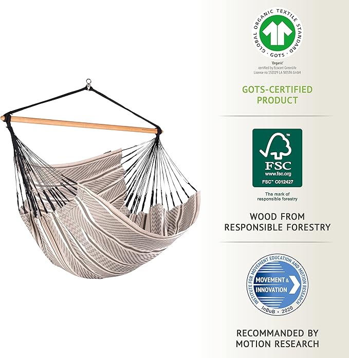 La Siesta® - XL King Habana Cotton Hanging Hammock Chair, Indoor Outdoor Hammock Swing Chair, Boho Hanging Chair Bedroom Patio, Max 355 Lbs, Zebra