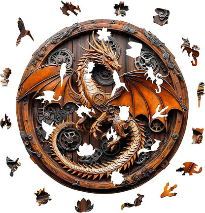 KAAYEE Wooden Puzzles for Adults, 3D Vision Mechanical Dragon Wooden Jigsaw Puzzles Unique Shape Advanced Wood Puzzle Adult, Birthday Fathers Family Game (S-8.5 * 8.4in-100pcs)