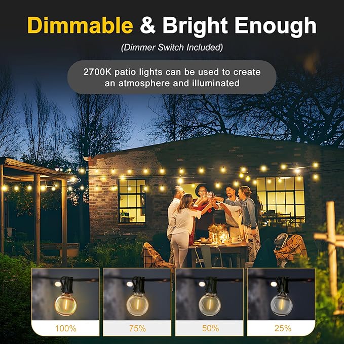 XURISEN Outdoor String Lights with Dimmer, 176FT LED Patio Lights for Outside with 100+8 Shatterproof G40 Globe Bulbs UL Listed IP65 Waterproof Hanging Lighting for Backyard Balcony Bistro Party Decor