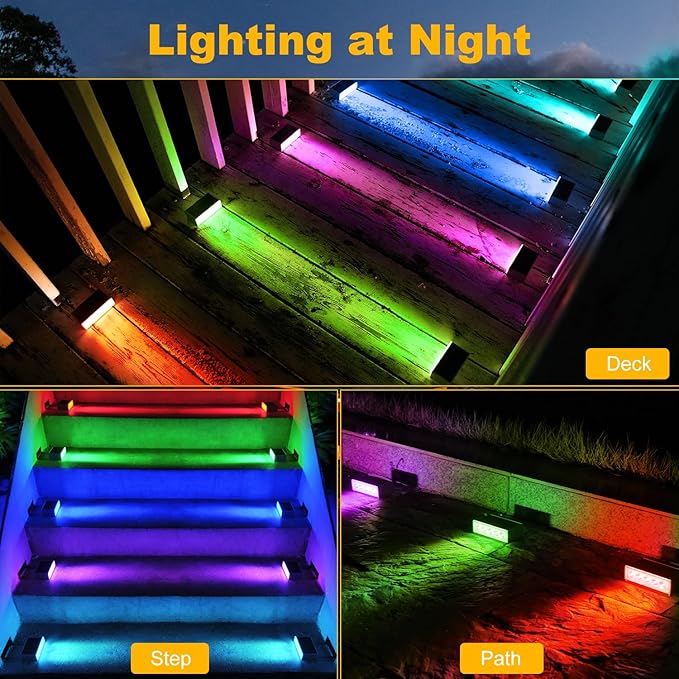 T-SUN Solar Step Lights for Outside 6 Pack Color Changing Solar Step Lights Outdoor Waterproof Stair Lights Solar Powered Lights for Garden Step Stair Front Porch Patio Decor