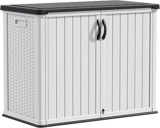 Devoko Outdoor Storage Cabinet 26 Cu Ft with Lockable Doors, Horizontal Storage Shed Waterproof Patio Tools Storage Box for Sofa Cushions, Gardening Tools and Accessories (White)