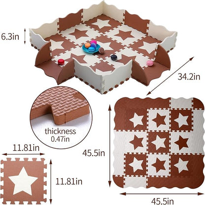 Coolcandy Baby Play Mat, 25Pcs Interlocking Puzzle Floor Mat, with Safety Fence - 0.4" Thick Non-Toxic EVA Foam Play Mat, for Infants & Toddlers 3-36 Months, Soft Puzzle Tiles for Play Areas