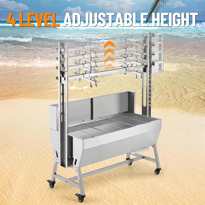 Stainless Steel Electric Pig Rotisserie Grill with Fire Pit & Baffle - 60kg Capacity, 50W Motor for Whole Pig/Lamb, Asador de Puerco Outdoor Camping BBQ