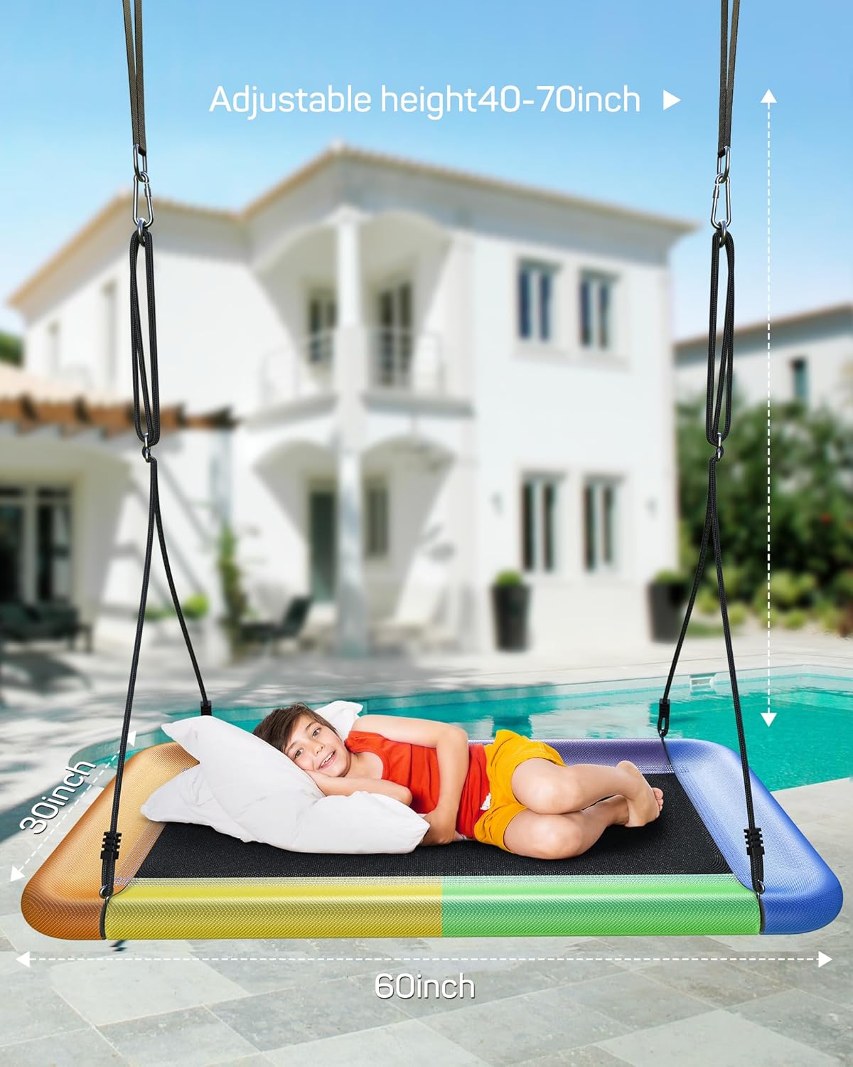 Tree Swing for Kids and Adults, 60" Waterproof Rectangle Platform Swing, 700lbs Heavy Duty with Adjustable Straps, Colorful