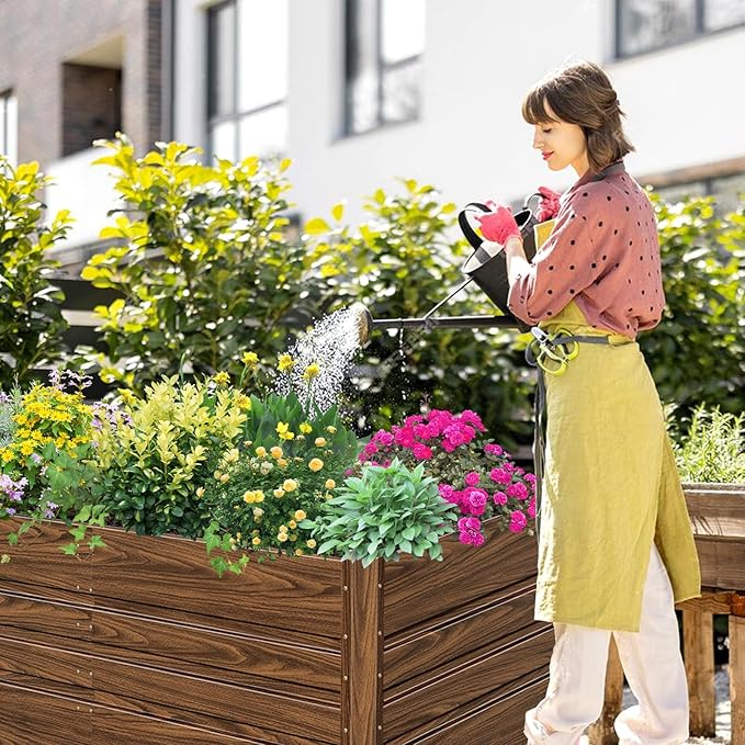 SnugNiture 2 Pcs 4x2x2FT Raised Garden Bed Galvanized Planter Garden Boxes Outdoor, Deep Root Planter Raised Bed for Vegetables Flowers Herbs,Brown