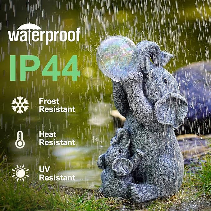 Solar Elephants Outdoor Garden Statues: Outside Decor with Lights Clearance for Yard Art Lawn Ornaments Porch Patio Balcony Home House - Birthday Gifts for Grandma Mom Women