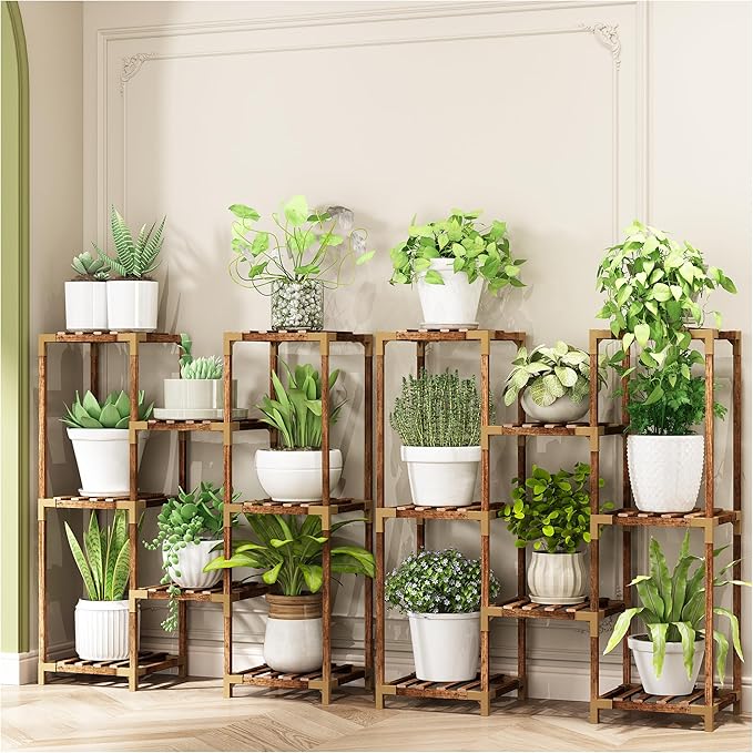 HOMKIRT Plant Stand Indoor, Doulbe 8 Tier Shelf for Multiple Plants Pots Rack Ladder Table For Corner, Patio, Porch, Garden