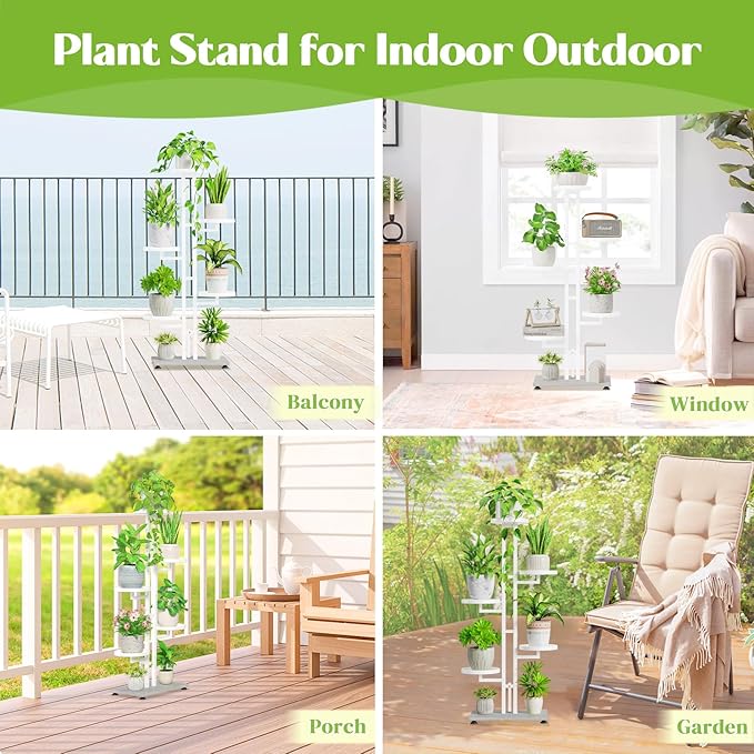 iDavosic.ly 5 Tier Plant Stand Indoor Outdoor, Tiered Corner Multiple Flower Pot Holder Shelf, Metal 34 Inch Tall Display Rack for Patio Porch Living Room Garden Balcony Bedroom, White