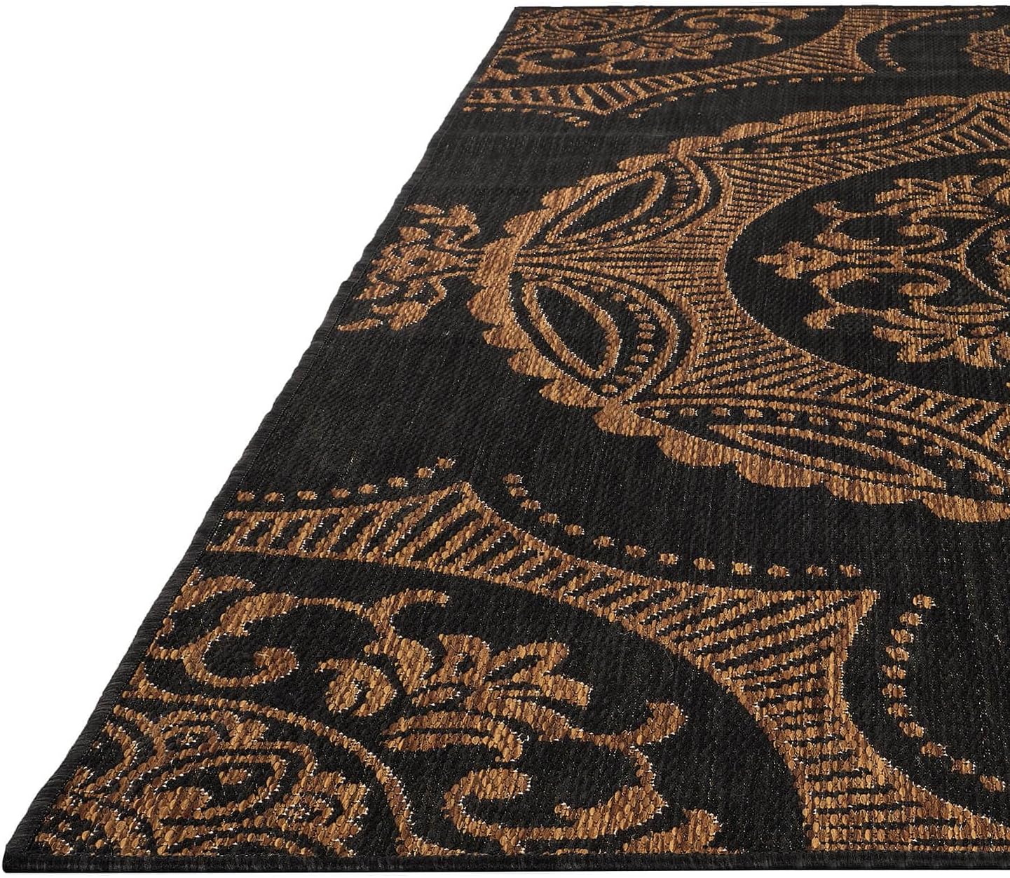 Medallion Outdoor Rug 9x12 Washable Outside Carpet for Indoor Patio Porch Waterproof Easy Cleaning Non Shedding Area Rugs Nut Brown 9 x 12