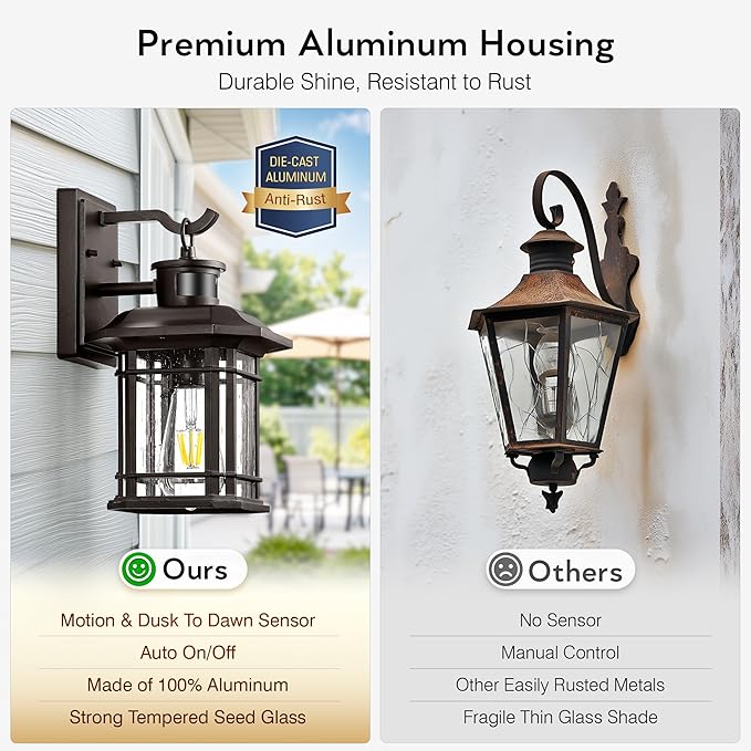 VIANIS Brown Motion Sensor Outdoor Light Fixture, Dusk to Dawn Exterior Lights for House, Waterproof, Anti-Rust Outdoor Sconce Lights for House, Doorway, Garage, Oil Rubbed Bronze