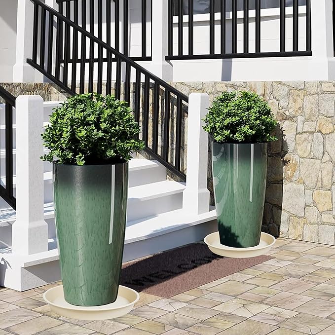 2 Pack of Plant Saucer Tray 17 inch, Heavy Duty Plastic Pot Plant Drip Trays Saucers for for Indoors Outdoor, Plant Water Tray for Planters 15-17" (17", Beige)