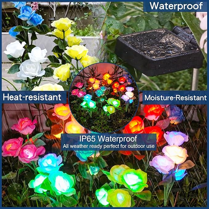 TONULAX Solar Garden Lights - Upgraded Outdoor Light, 7 Color Changing Rose Lights for Yard,Garden Decoration, Enlarged Solar Panel, More Realistic Rose Flower (6 Pack)