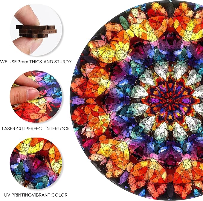 Jiroinlly Wooden Jigsaw Puzzles - Crystal Mandala Wooden Puzzles for Adults 500 Pcs, 16.5'' Luxurious Shaped Wood Puzzle, Beautiful Package, Best Gift Toys for Adults and Kids, Family Game