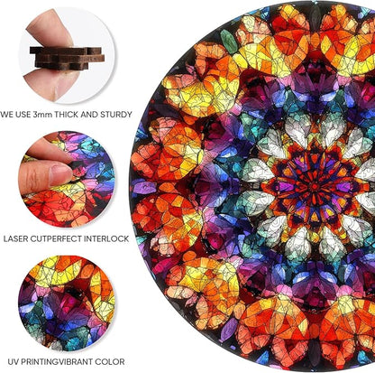 Jiroinlly Wooden Jigsaw Puzzles - Crystal Mandala Wooden Puzzles for Adults 500 Pcs, 16.5'' Luxurious Shaped Wood Puzzle, Beautiful Package, Best Gift Toys for Adults and Kids, Family Game