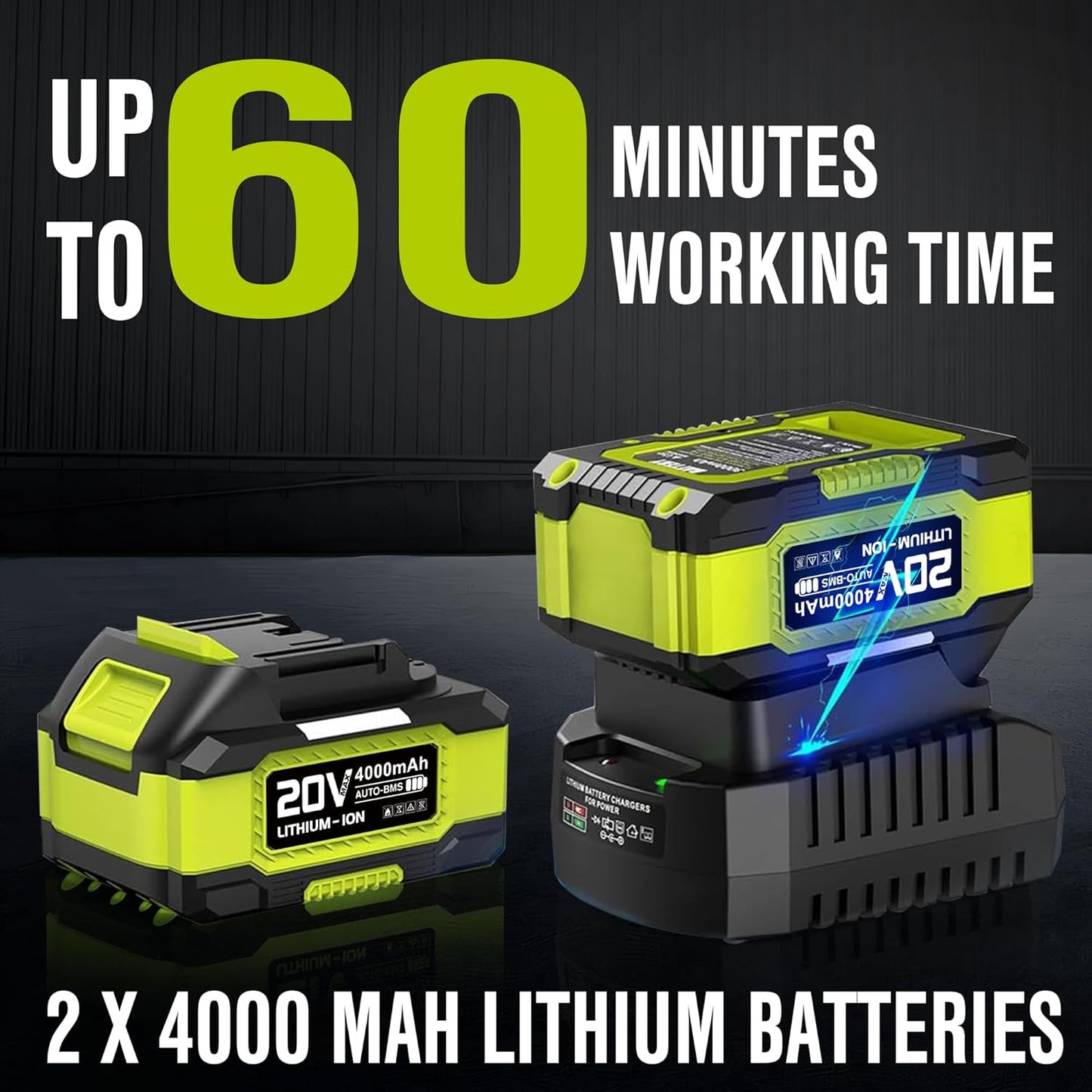 Cordless Leaf Blower 20V Powerful Electric Leaf Blower with 2x4.0Ah Batteries and Charger, Variable Speed & Turbo, Up to 550CFM and 150MPH Lightweight Battery Powered Leaf Blowers for Lawn Care, Patio