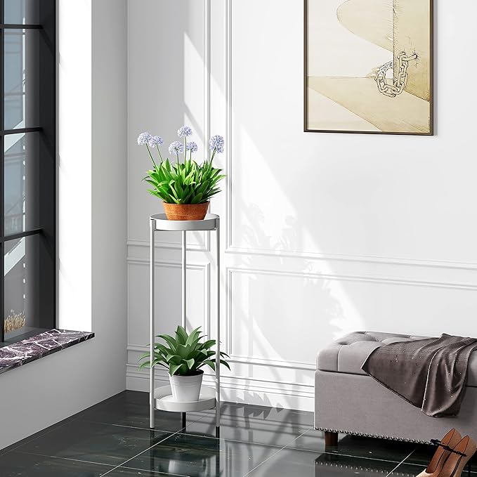 Plant Stand,2 Tier Metal Flower Plants Holder with 2 Removable Display for Indoor or Outdoor,Pot Plant Planter Display(30 X 10in,White)