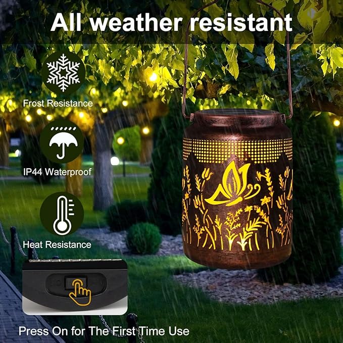 pearlstar Solar Lanterns Outdoor Waterproof Hanging Solar Lights Metal Butterfly Gifts for Women Mom Grandma Decor for Garden Yard Patio Balcony Path