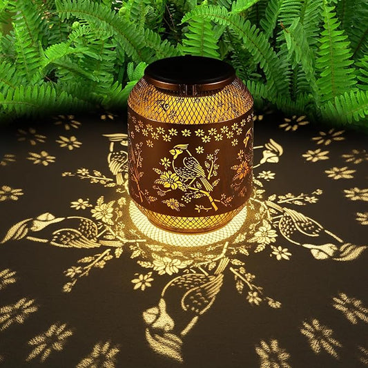 Solar Lanterns Outdoor Waterproof Christmas Birthdays Gifts for Women Mom Grandma Butterfly Garden Decor Metal Hanging Solar LED Lights for Patio(Red Bird)